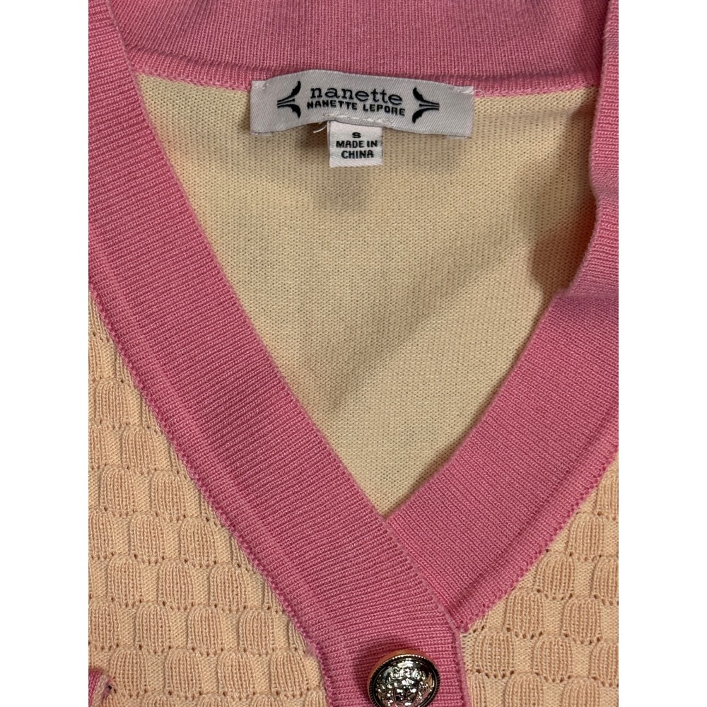 Nanette Lepore Peach Pink Knit Cardigan Short‎ Sleeve Preppy Work Office Chic S - Picture 6 of 10